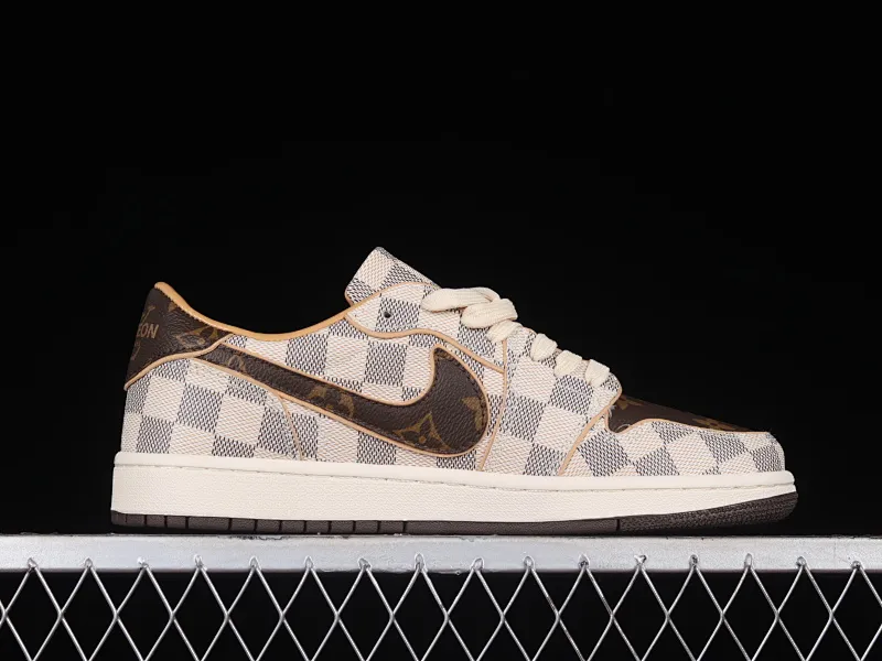 All categories Air Jordan Jordan series basketball shoes Air Jordan 1 Low gift box version Donkey brand x Air Jordan 1 Low OG Custom "Damier Azur/Brown/LV Monogram" AJ1 Joe 1 joint model classic low-top cultural versatile casual sports basketball shoes